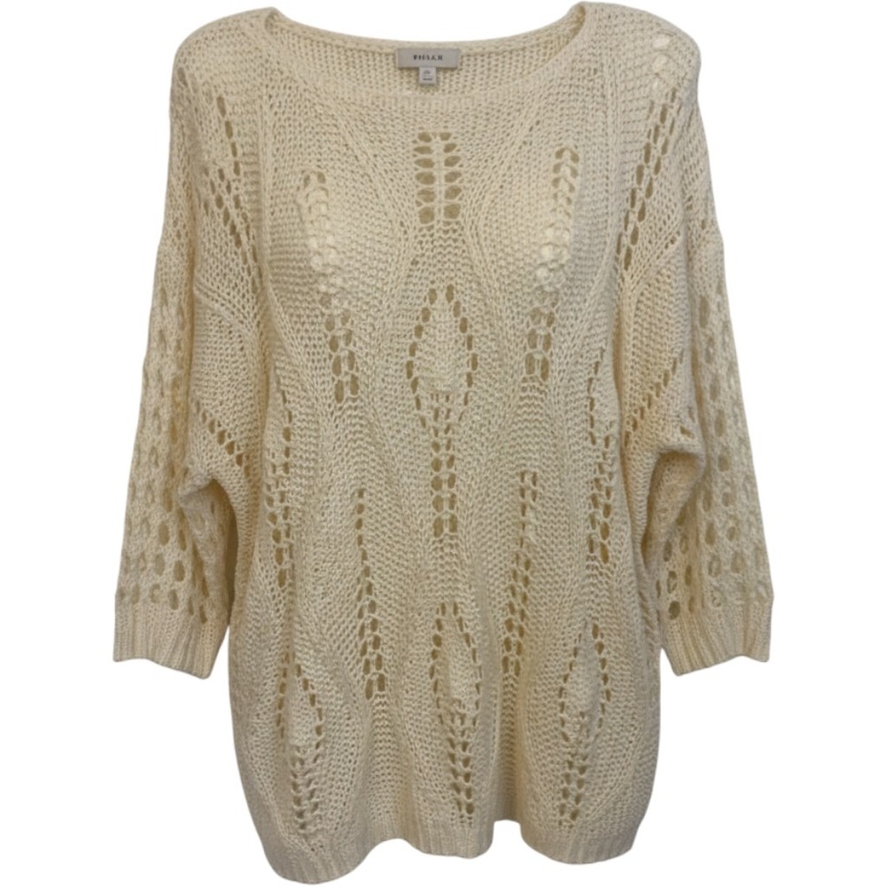 Evaless Sweater Women XL Cream Excellent Pointelle Open Knit Oversized Pullover